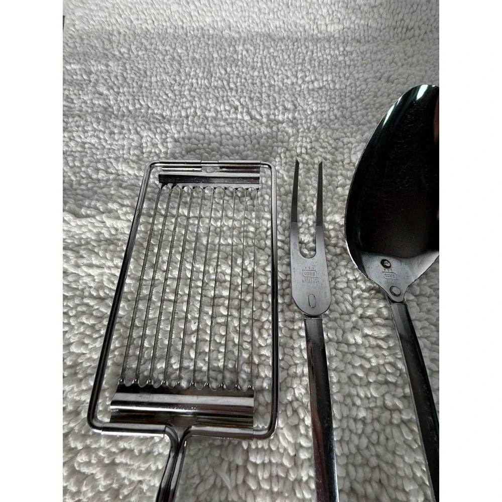 Vintage Ekco Kitchen Utensil‎ Set 8pc Black Handle Chromium Plated USA Made